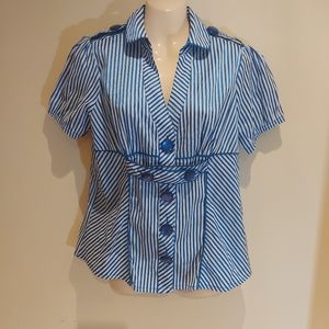 Ladies striped short sleeve shirt size L (#46)✅️